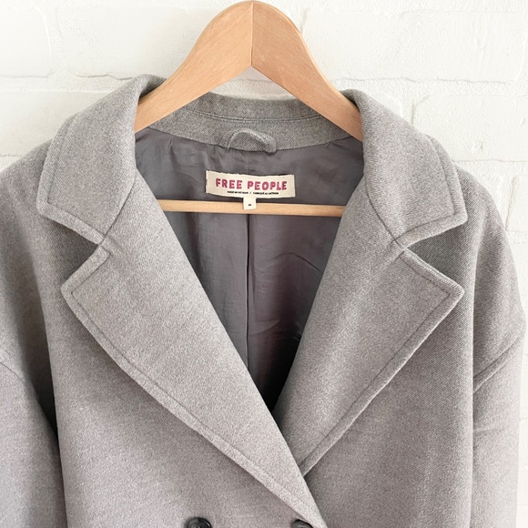 Free People Pea Coat Hannah Slouchy Double Breasted Blazer Oversized Lagenlook M - Picture 4 of 15
